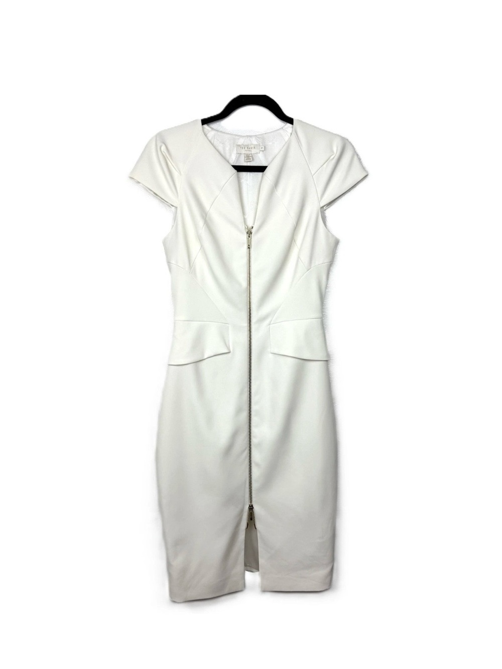 Ted Baker Zip-Front Sheath Dress Architectural Pencil Dress Size US 4 Ivory